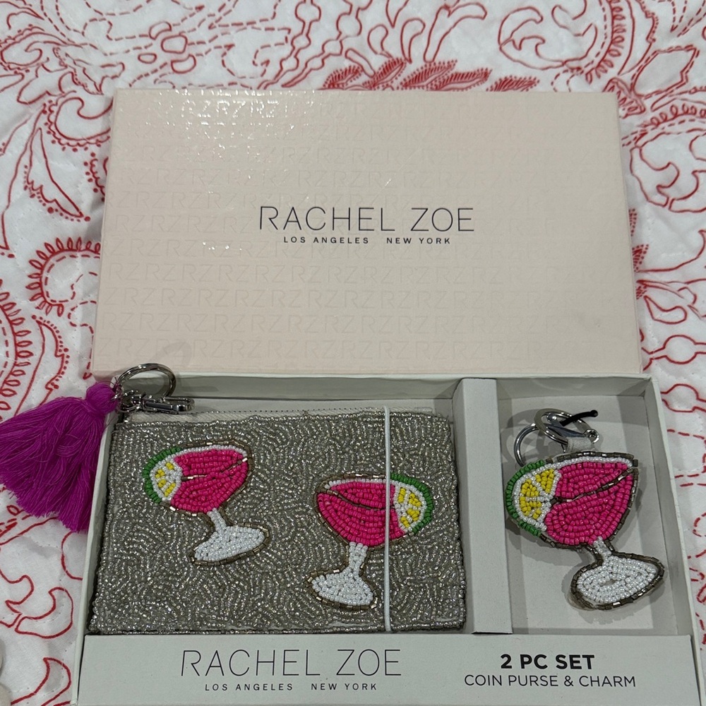 Rachel Zoe Gray Beaded Coin Purse & Charm Set